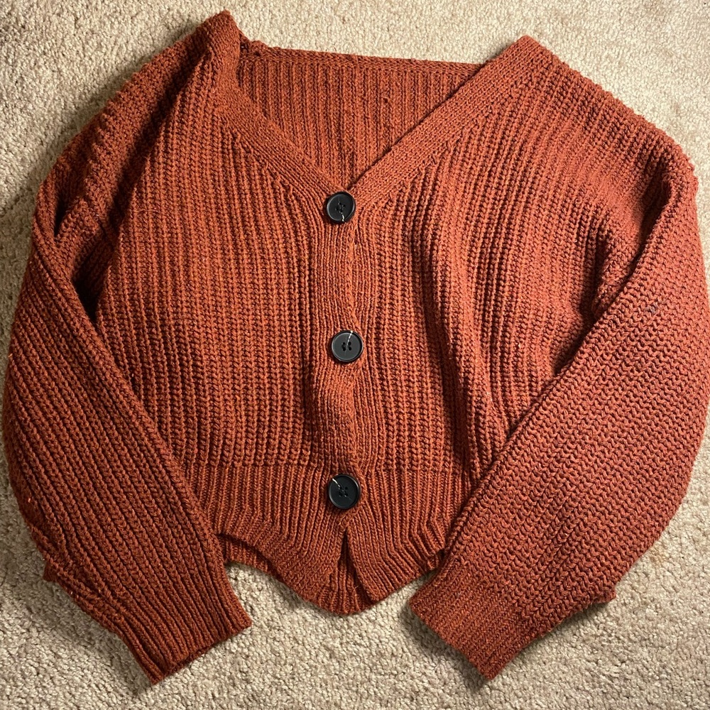Burnt Orange Knitted Cozy Buttoned Sweater